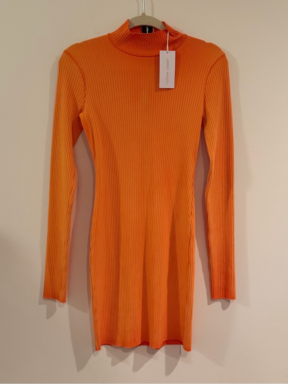 NWT Cotton Citizen Ibiza Mini Dress in Orange Ribbed Long-Sleeve Mock Neck